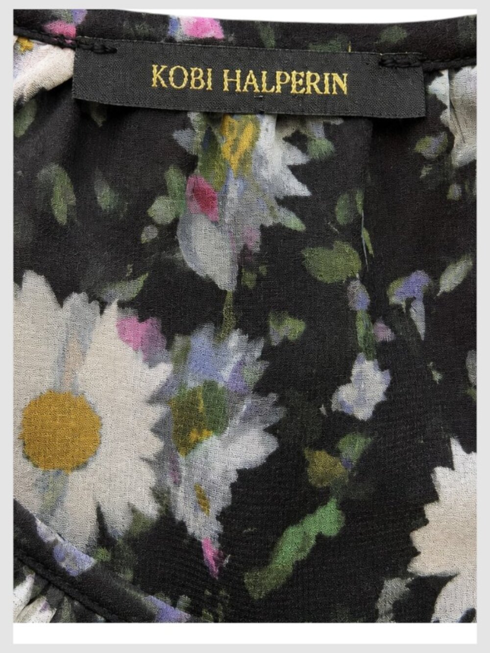 Kobi Halperin Sydney Blouse Black Pink White Multi Floral Chiffon Size L - Picture 10 of 11
